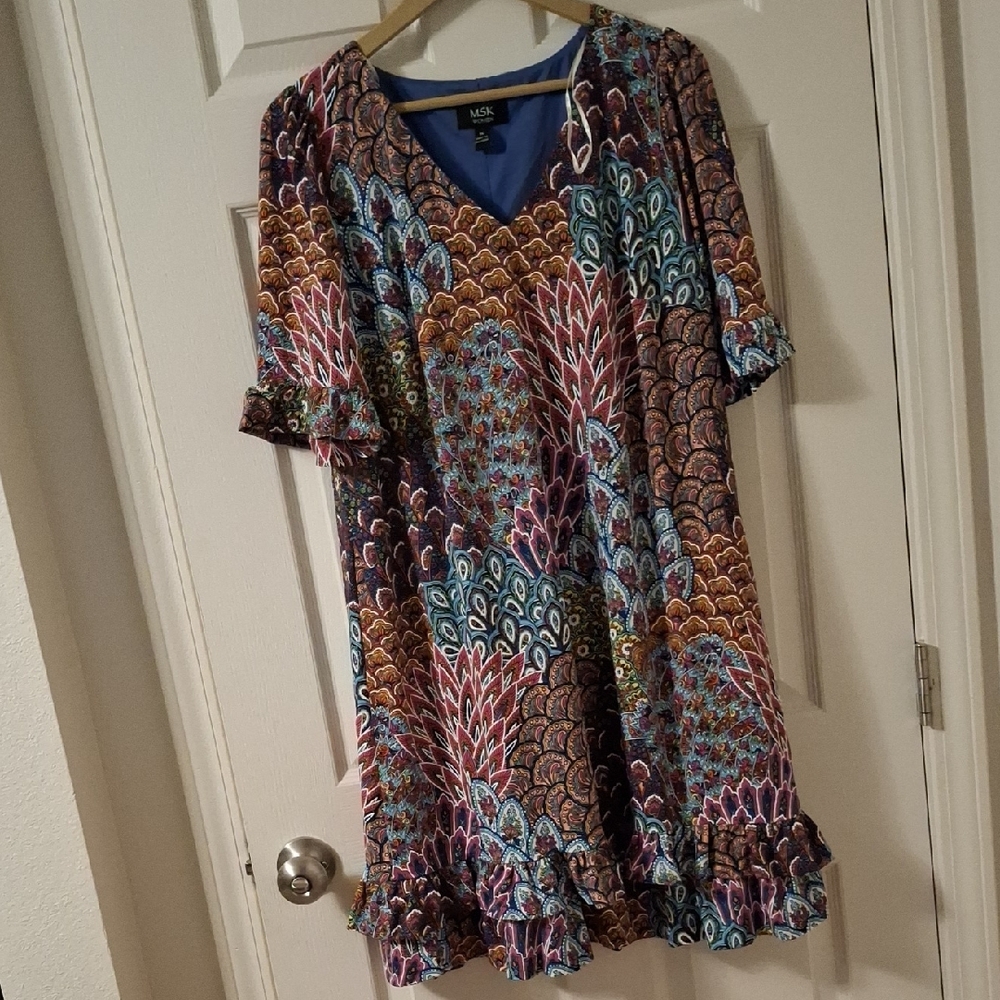MSK Blue and Multicolor Patterned Dress